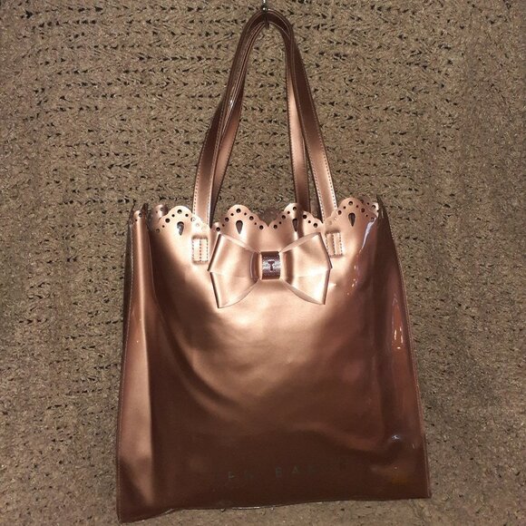 TED BAKER-Large Icon Shopping-Light Brown/Rose Gold-Bow-Excellent - Picture 1 of 7